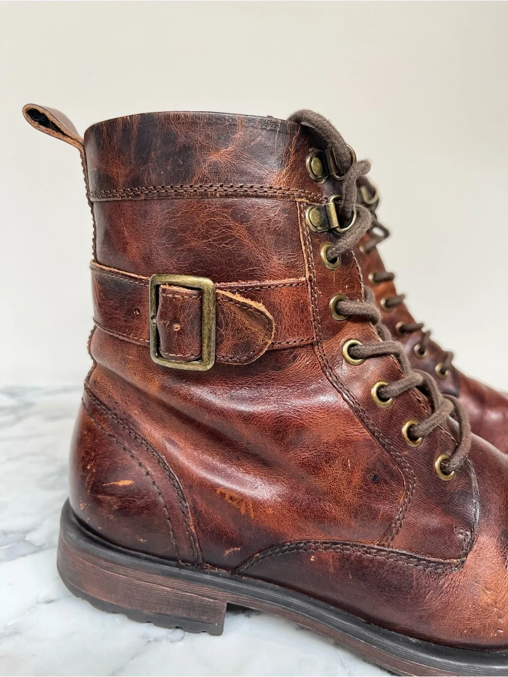Aston Grey Brown Distressed Rockcastle 2 Combat Boot Men's Sz 8.5 Lace Up Zipper